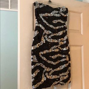 Strapless Sequin Zebra Print Dress